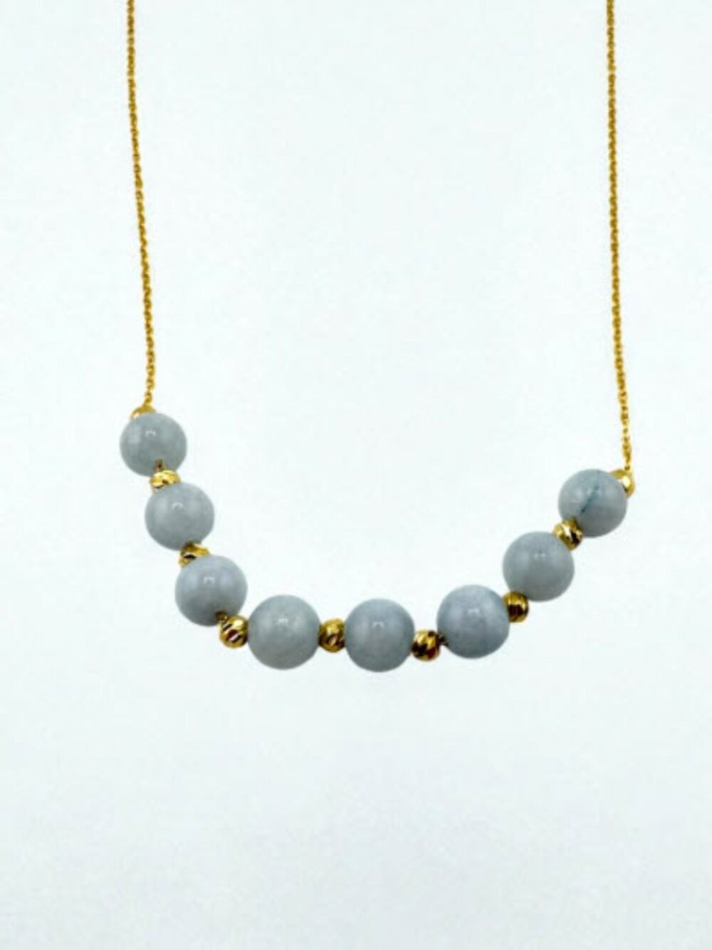 Blue Jade Beaded Necklace Gold Filled Adjustable Threader Minimalist